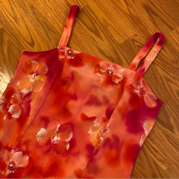 Reformation Vintage 90’s Y2K Floral Bright Barbie Pink Dress Chiffon Slip Dress